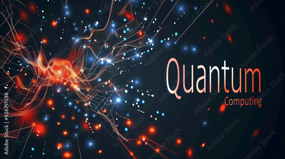 Fototapete Abstract background with glowing nodes depicting network connections and the concept of quantum computing