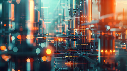 Fototapeta premium Smart factory concept, abstract tech background, demonstrating Industry 4.0 revolution through automation and data exchange in manufacturing technologies. 