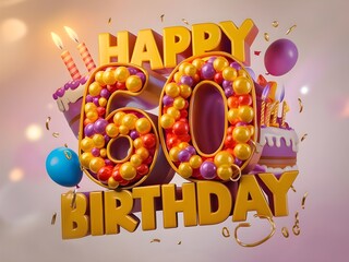 Happy 60th birthday with bold colors and balloons