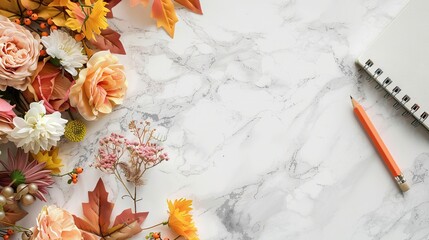 Back to school concept banner. Background the beginning of a new semester. Design of various colorful stationery and bouquet of flowers with space for text or promotional content. Education concept.