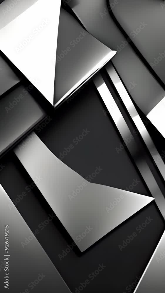 Poster video of abstract composition featuring sleek, angular shapes in monochromatic tones, dynamic and mo