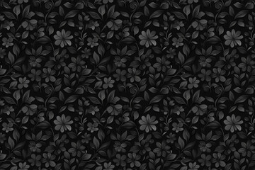 black floral seamless wallpaper featuring detailed monochrome flower and leaf pattern tile, perfect for adding a touch of elegance and sophistication, textile, fabric, backdrop