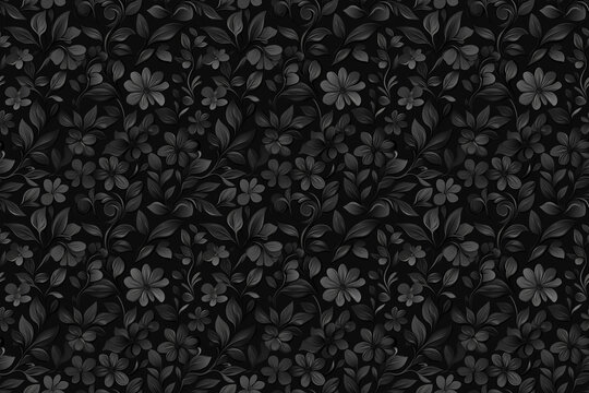 Fototapeta black floral seamless wallpaper featuring detailed monochrome flower and leaf pattern tile, perfect for adding a touch of elegance and sophistication, textile, fabric, backdrop