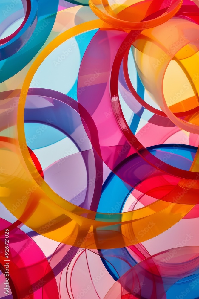Poster bright colored circular rings on a minimal background, creating an abstract and vibrant visual