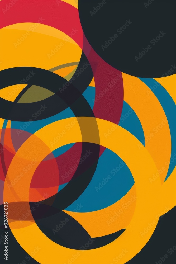 Poster bright colored circular rings on a minimal background, creating an abstract and vibrant visual