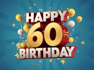 Happy 60th birthday with cheerful balloons