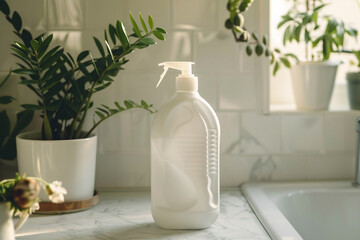 White Plastic Bottle of Dish Soap in Kitchen