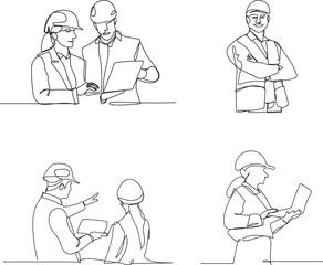 Complete Line Art Pack of Female Manager and Male Engineer. Specialized in Monitoring and Analyzing Field Conditions