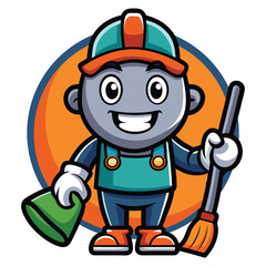 Cleaning service cartoon character with cleaning elements vector illustration