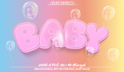 Baby  Vector Text Effect Editable Alphabet  Pink Child Fun Newborn Kid
