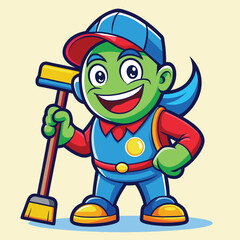 Cleaning service cartoon character with cleaning elements vector illustration
