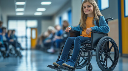 smiling Disabled girl on wheelchair at school