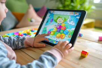 Kid playing educational games on a tablet