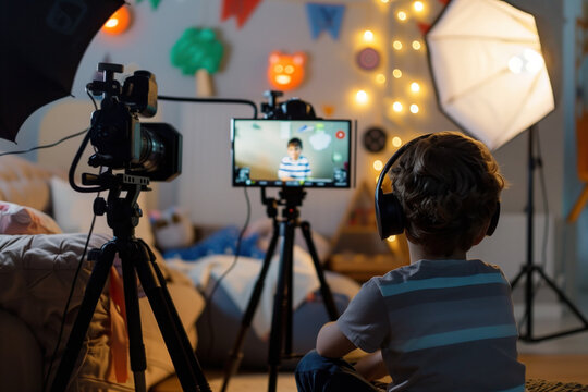 Young content creator filming educational video