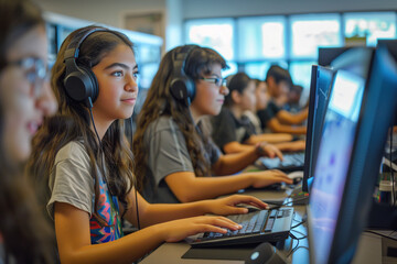 Students using AI software in classroom