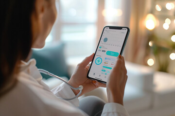Doctor using smartphone health app in clinic