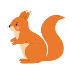 Cute squirrel isolated on white background. Cartoon standing squirrel character. Forest animal. Vector flat illustration