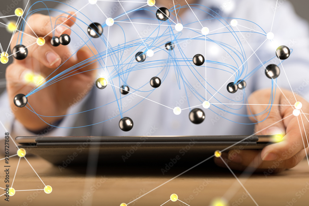 Fototapete Big data visualization. Network connection structure