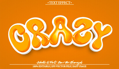 Crazy  Vector Text Effect Editable Alphabet Comic Cartoon Face Emoji Orange