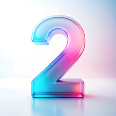 Pink and blue mixed gradient, number 2, octane render,transparent glass texture,frosted glass,transparent technology sense, industrial design,white background,minimal