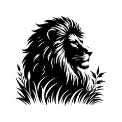 Lion, vector black color silhouette solid white background