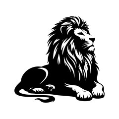 Lion, vector black color silhouette solid white background