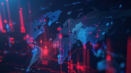 World Map with Red and Blue Data Visualization