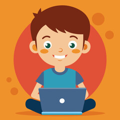 ek ladki laptop chalate hai vector illustration