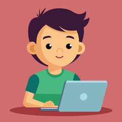 ek ladki laptop chalate hai vector illustration