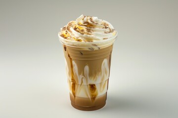 Iced coffee latte in cup on white background