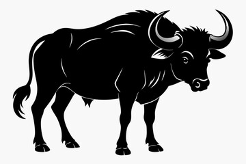  A water buffalo silhouette black vector art illustration