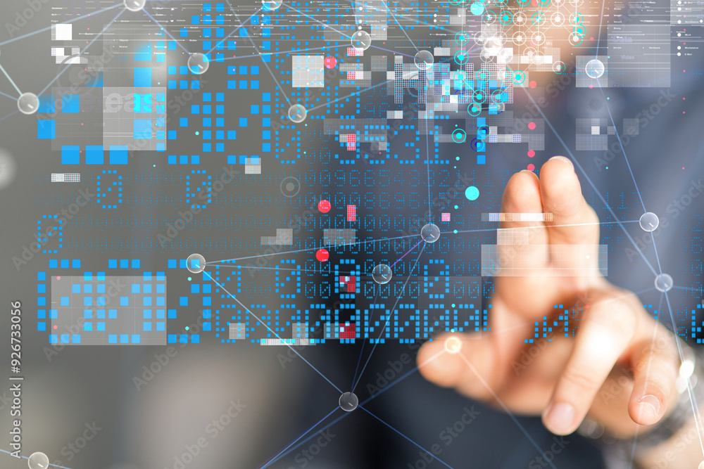 Poster neural network 3d illustration. big data and cybersecurity
