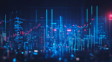 Fototapeta premium Abstract with pastel colorful charts and graphs with statistics to analyze business potential and forecast future development of companies growth. with city skyline and modern building background