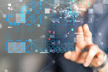 Neural network 3D illustration. Big data and cybersecurity