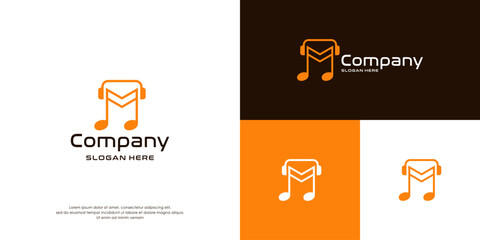letter M initials Music logo design
