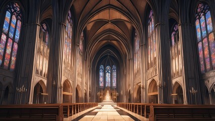 Obraz premium retro anime style cathedral front illustra background