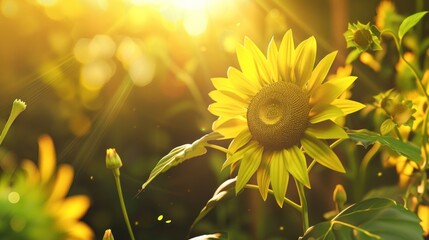 Naklejka premium Golden Sunflower in the Sunlight