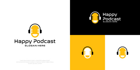 podcast fun logo design vector