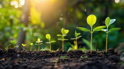 A vibrant display of growing seedlings in fertile soil illuminated by soft sunlight, symbolizing growth, hope, and renewal.