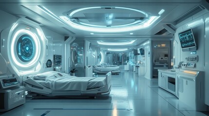 Futuristic Hospitals with AI-Managed Patient Records: Hospitals where AI manages and updates patient records for accuracy and efficiency.