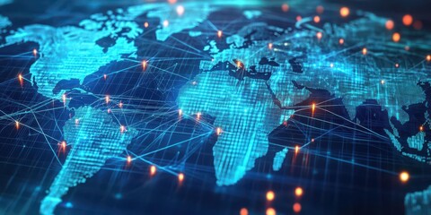 Global network with glowing lines connecting continents