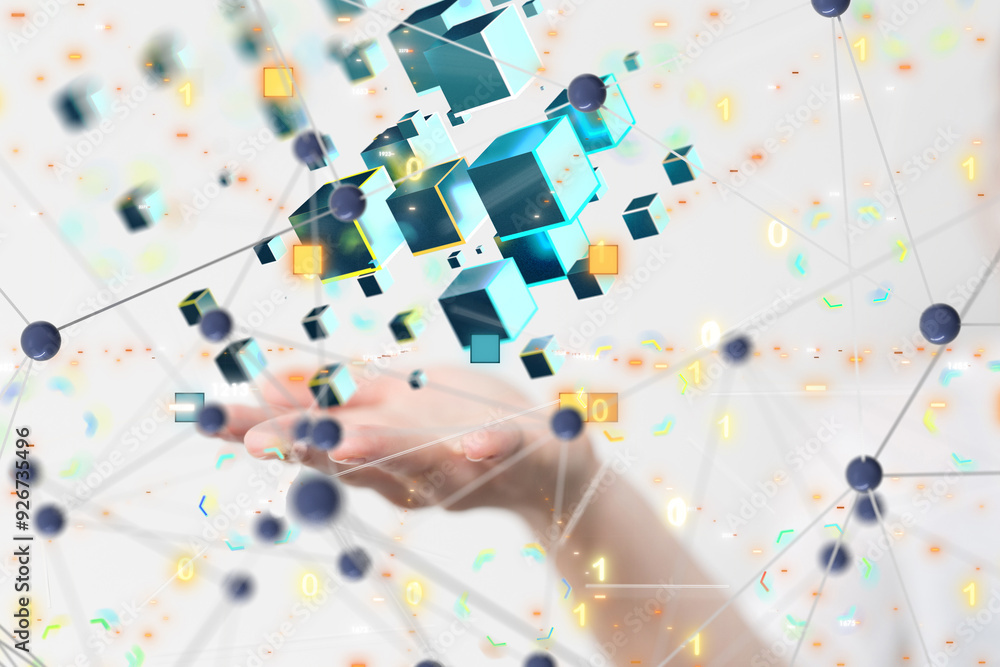 Aufkleber Neural network 3D illustration. Big data and cybersecurity