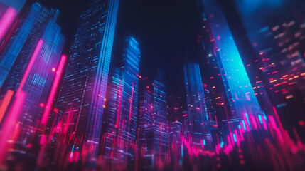 Obraz premium Abstract with pastel colorful charts and graphs with statistics to analyze business potential and forecast future development of companies growth. with city skyline and modern building background