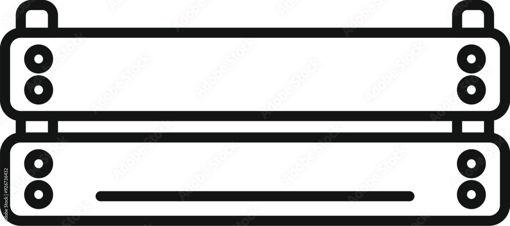 Poster line art icon of a network server hub performing data processing operations