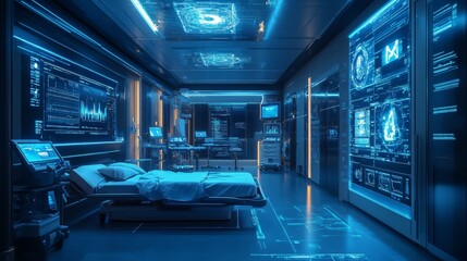 Obraz premium Futuristic Medical Facilities with AI-Driven Diagnostics: Hospitals using AI for advanced diagnostics and patient care.