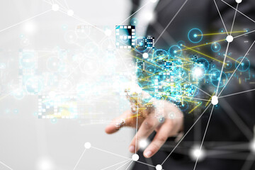 Neural network 3D illustration. Big data and cybersecurity