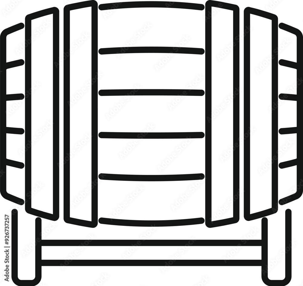 Sticker classic wooden barrel is standing on a stand, potentially used for aging wine or beer