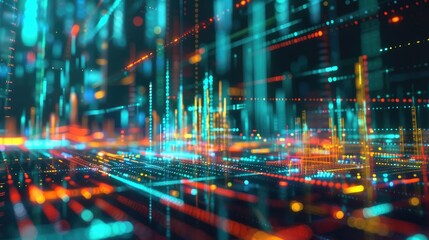 Vibrant abstract digital background featuring colorful lines and lights representing data flow and connectivity in technology.