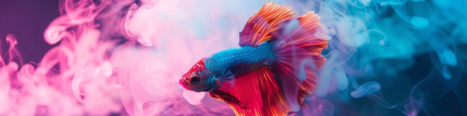 Obraz premium fish against the background of smoke and neon light.