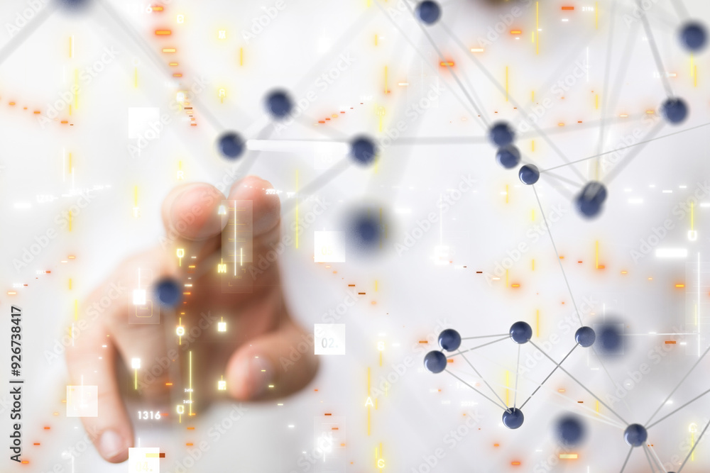 Poster Neural network 3D illustration. Big data and cybersecurity